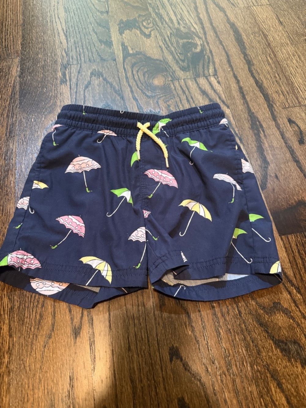 The Beaufort Bonnet Company Navy Umbrella Swim Shorts with Yellow Drawstring